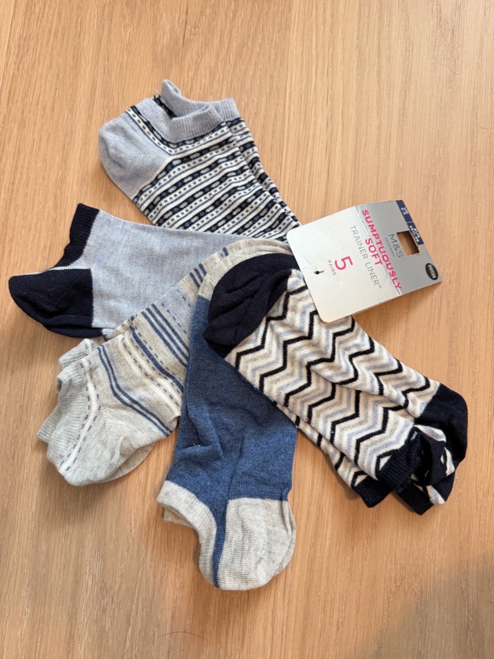 Marks & Spencer 5-Pack Women’s No-Show Socks in Navy, Blue & Gray